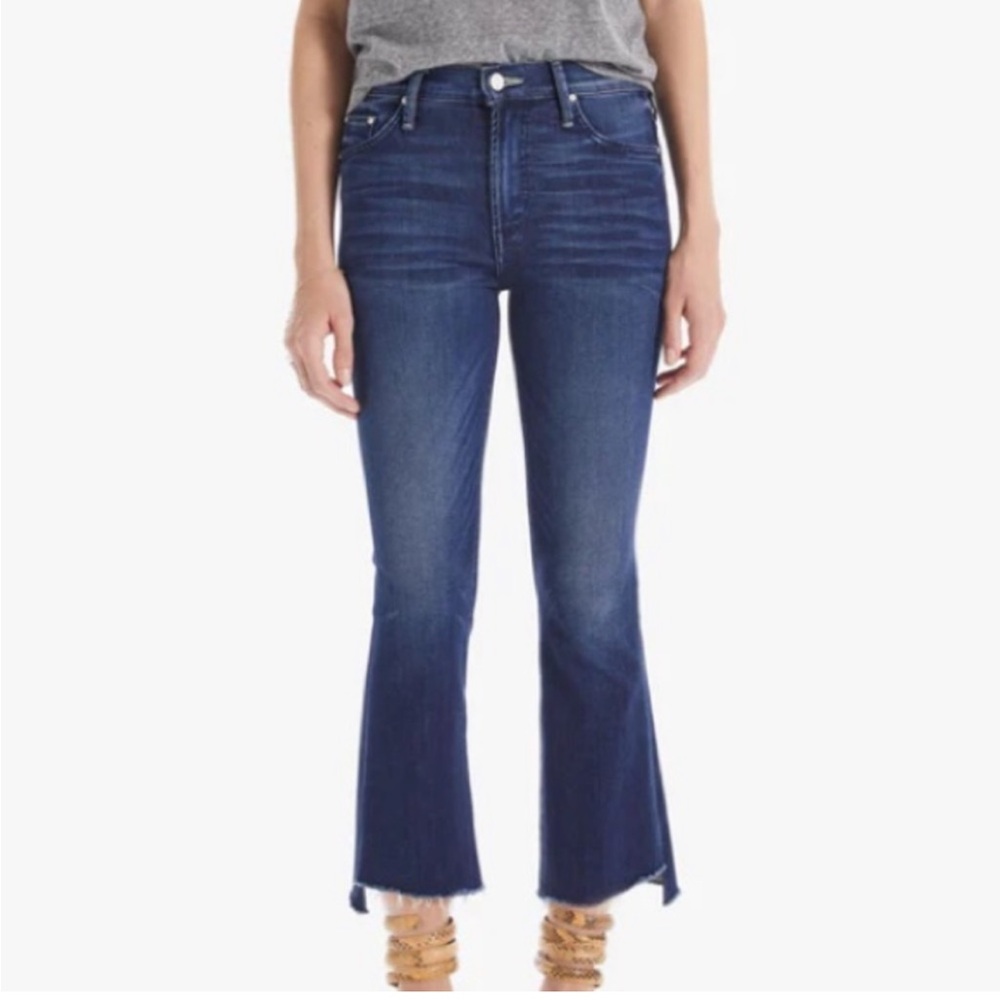 MOTHER The Insider Crop Step Fray Hem Blue Jeans High Waisted Tongue And Chic